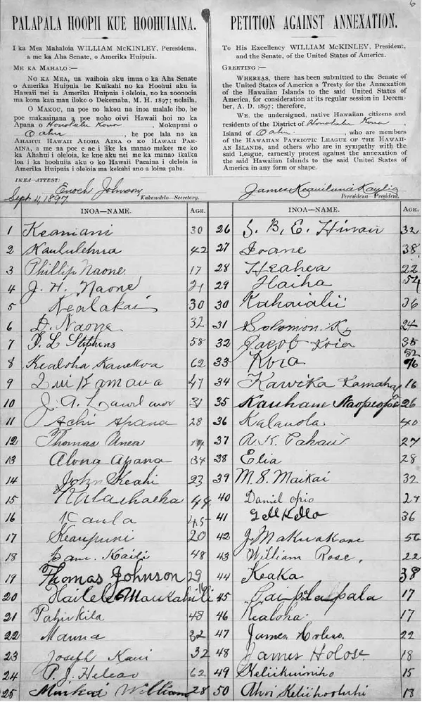 Pages of the Kūʻē petitions opposing annexation